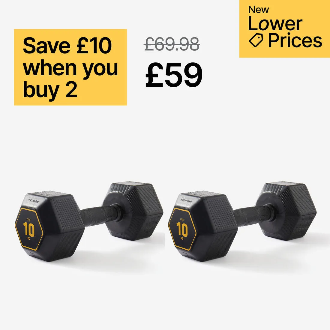 10 kg Cross Training and Weight Training Hexagonal Dumbbell - Black