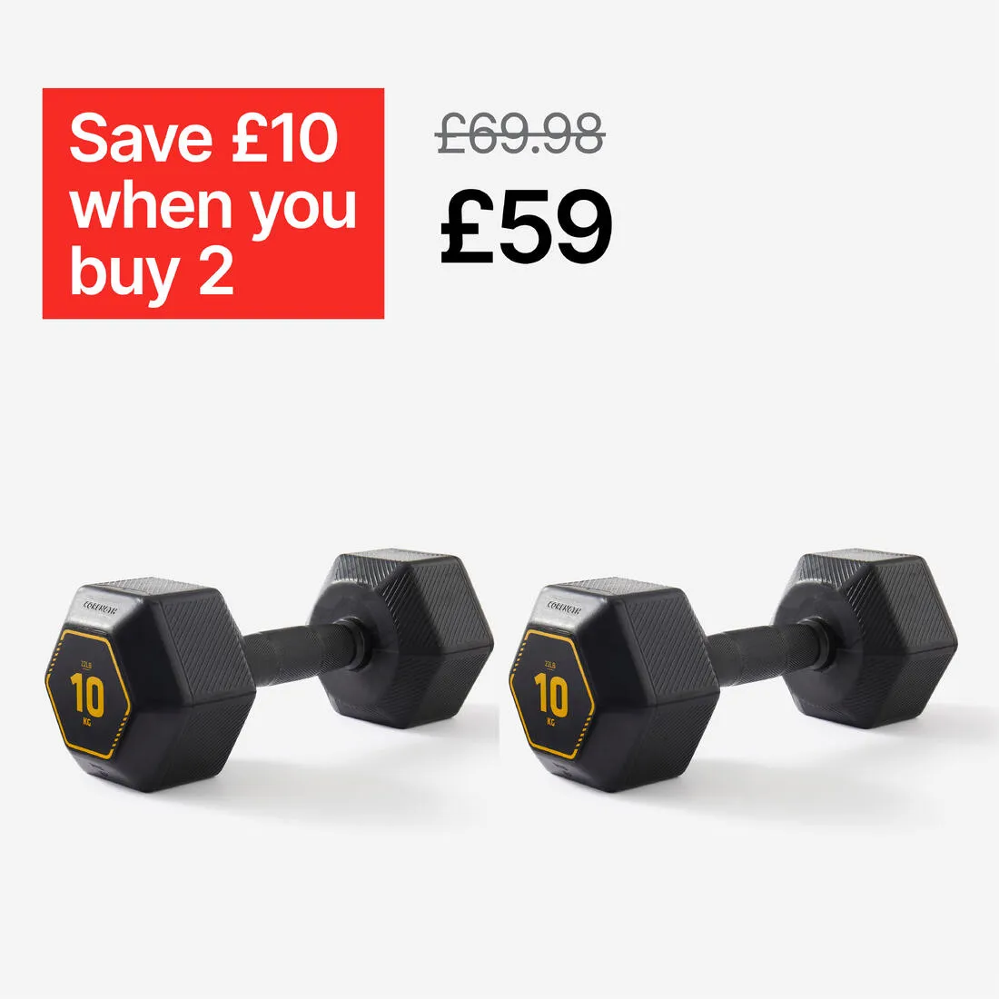 10 kg Cross Training and Weight Training Hexagonal Dumbbell - Black