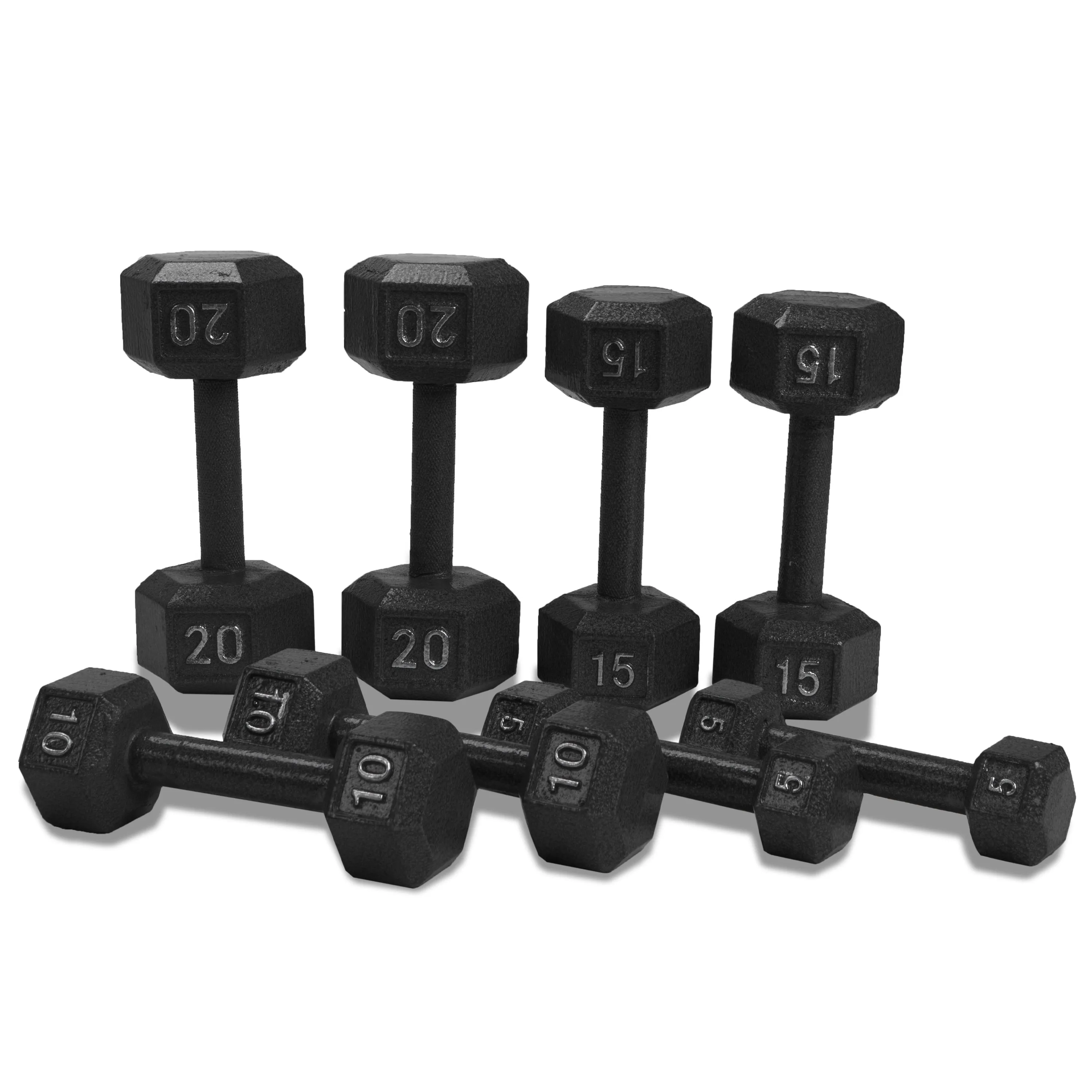 100 lb Cast Iron Hex Dumbbell Weight Set with Rack