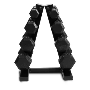 100 lb Cast Iron Hex Dumbbell Weight Set with Rack