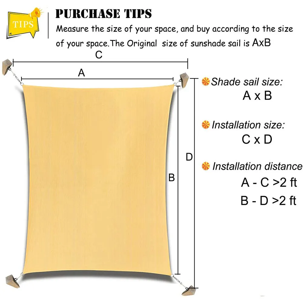 10'x'14' Rectangle Patio Sun Shade Sail（Sand Color）