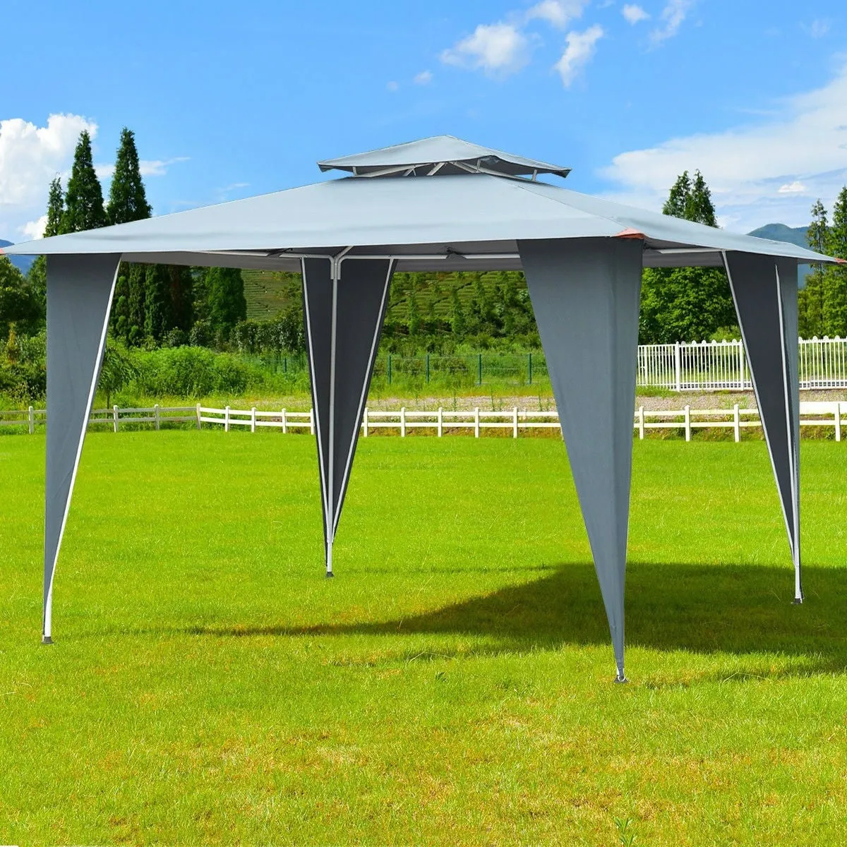11.5ft x 11.5ft Steel Gazebo Canopy Awning Tent Gray
