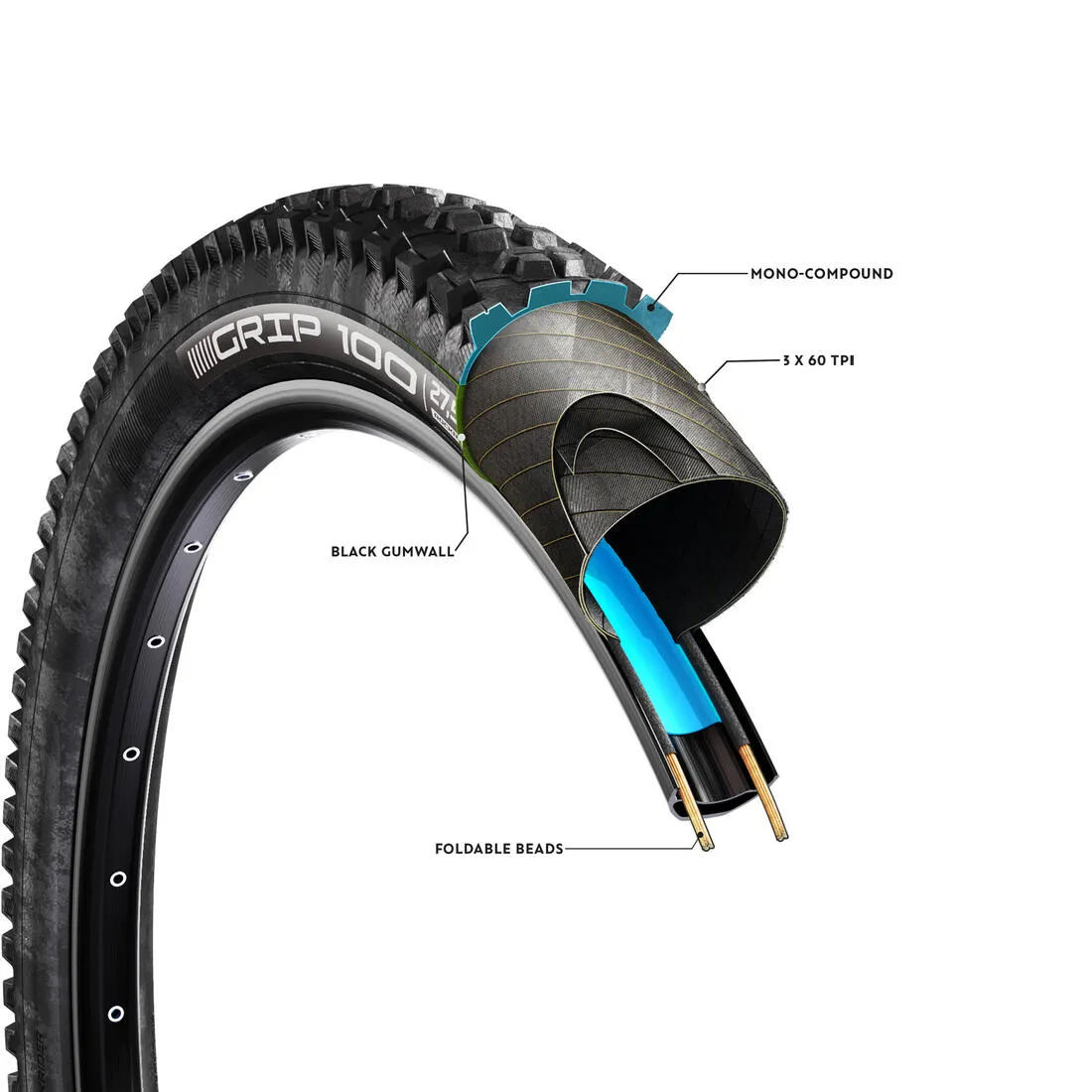 27.5" x 2.4 Mountain Bike Tyre Grip 100