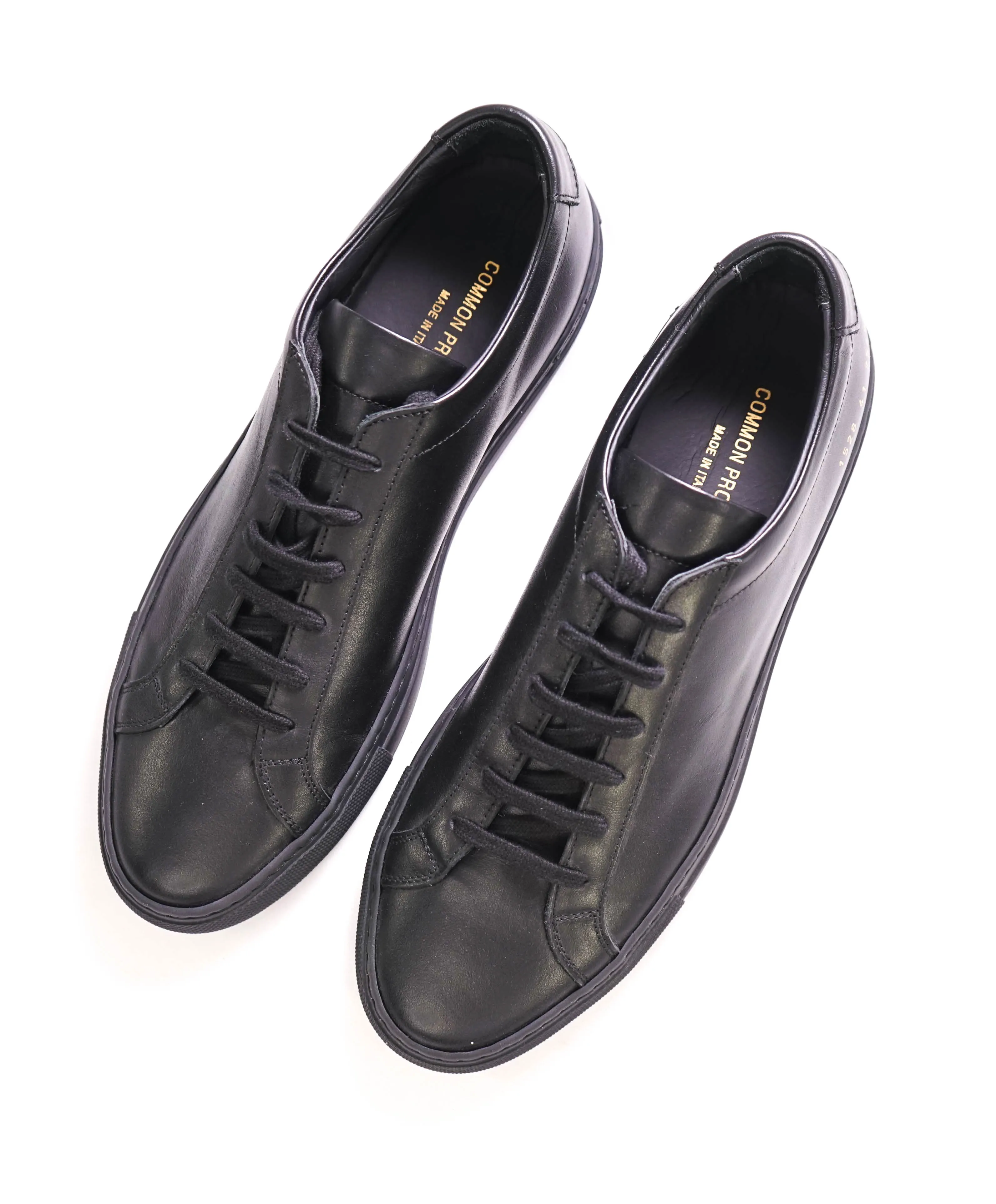 $440 COMMON PROJECTS - "Achilles" Black Leather Sneakers - 8 US (41EU)
