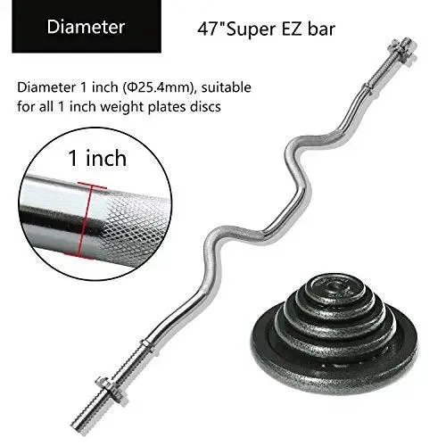 47" Curl Bar - Standard Super SZ Curl Bar with Spinlock Collars