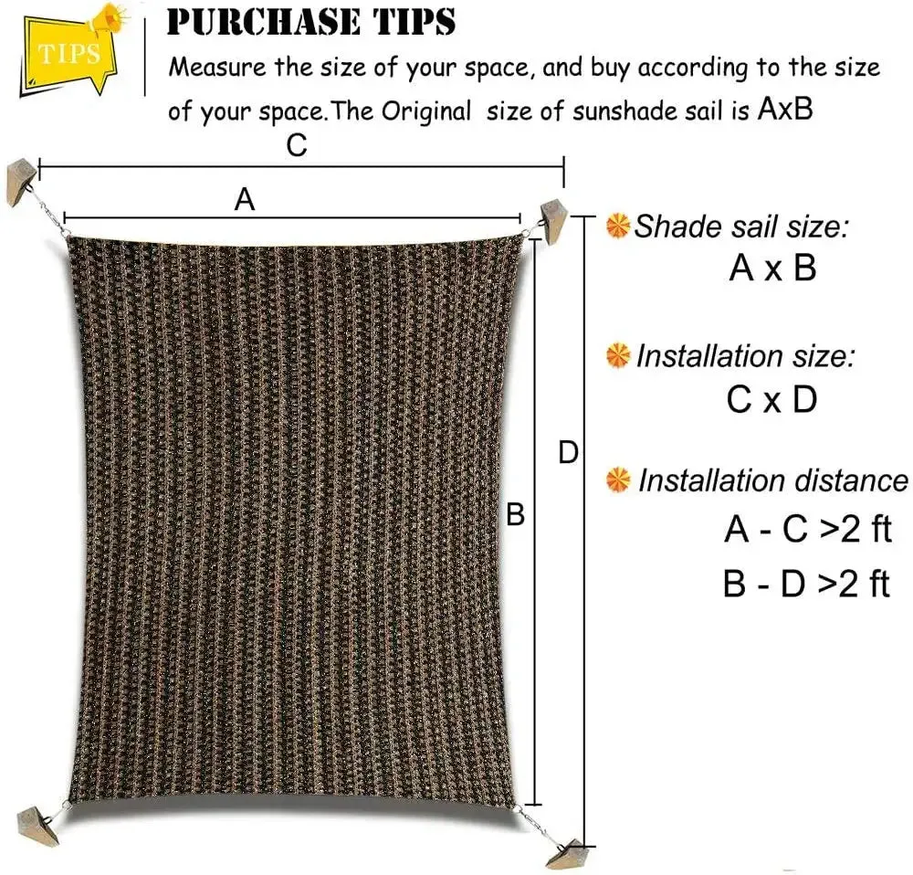 6'x'10' Rectangle Patio Sun Shade Sail（Brown Color）