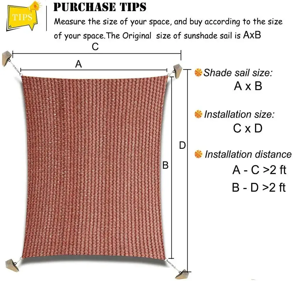 8'x'16' Rectangle Patio Sun Shade Sail（Red Color）