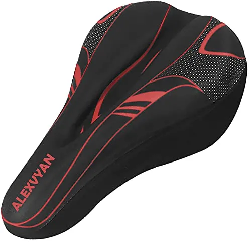 AlexVyan Soft Bicycle Silicone Gel Saddle Cover ( 11*7.5 Inch) Cycling Cushion Pad City Cycle Seat Cover Gym Cycle Gel Cover -Fits Narrow/Slim Seats (Black and Red)