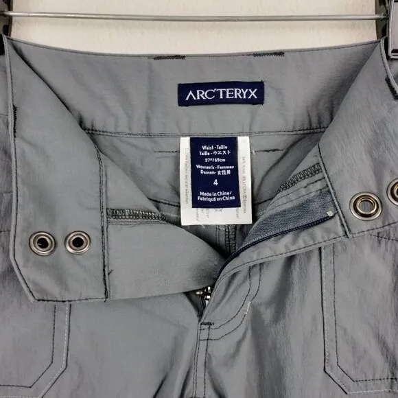 Arc'teryx Rampart Cargo Shorts Women Sz 4 Long Gray Nylon Hiking Camping Outdoor
