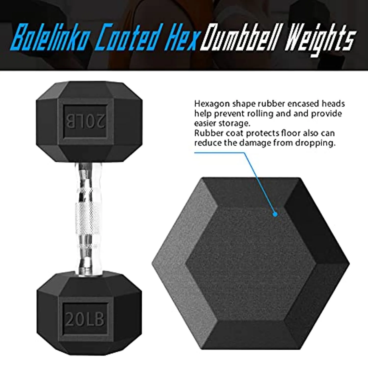 Balelinko Hex Dumbbells Set Free Weight Rubber Coated Cast Iron Hex Black Dumbbell (3lb, 5lb, 8lb, 10lb, 12lb, 15lb, 20lb, 25lb, 30lb, 35lb, 40lb, 50lb, 55lb, 60lb, 65lb, 75lb, 80lb)