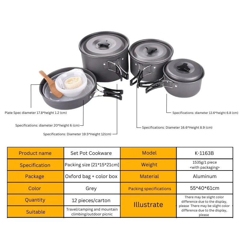 Big Cooking Set Pots Outdoor Camping Cookware Pots Portable Combination Set Pots 4-5 People Picnic Pots