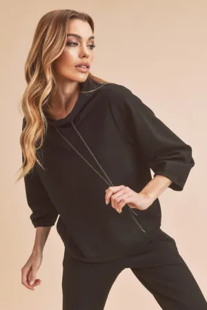 Black Lightweight Drawstring Mock Neck Sweatshirt