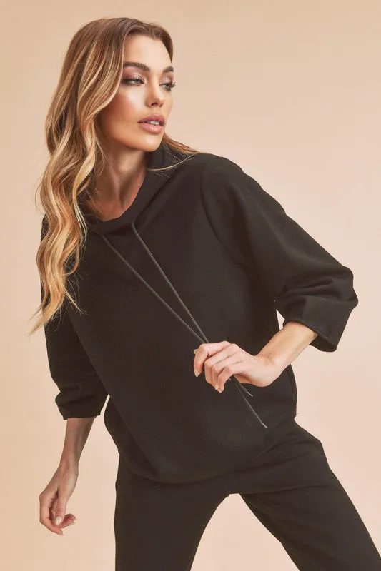 Black Lightweight Drawstring Mock Neck Sweatshirt