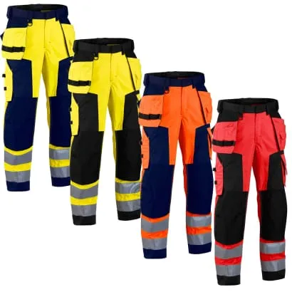 Blaklader 1567 Waterproof Hi Vis Softshell Trousers with Kneepad and Nail Pockets - Rail RIS Compliant