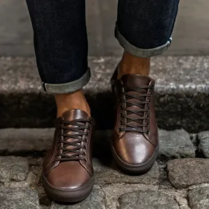 Brown Leather Low Top Lace Up Sneakers with Brown Sole - Sneaker Shoes