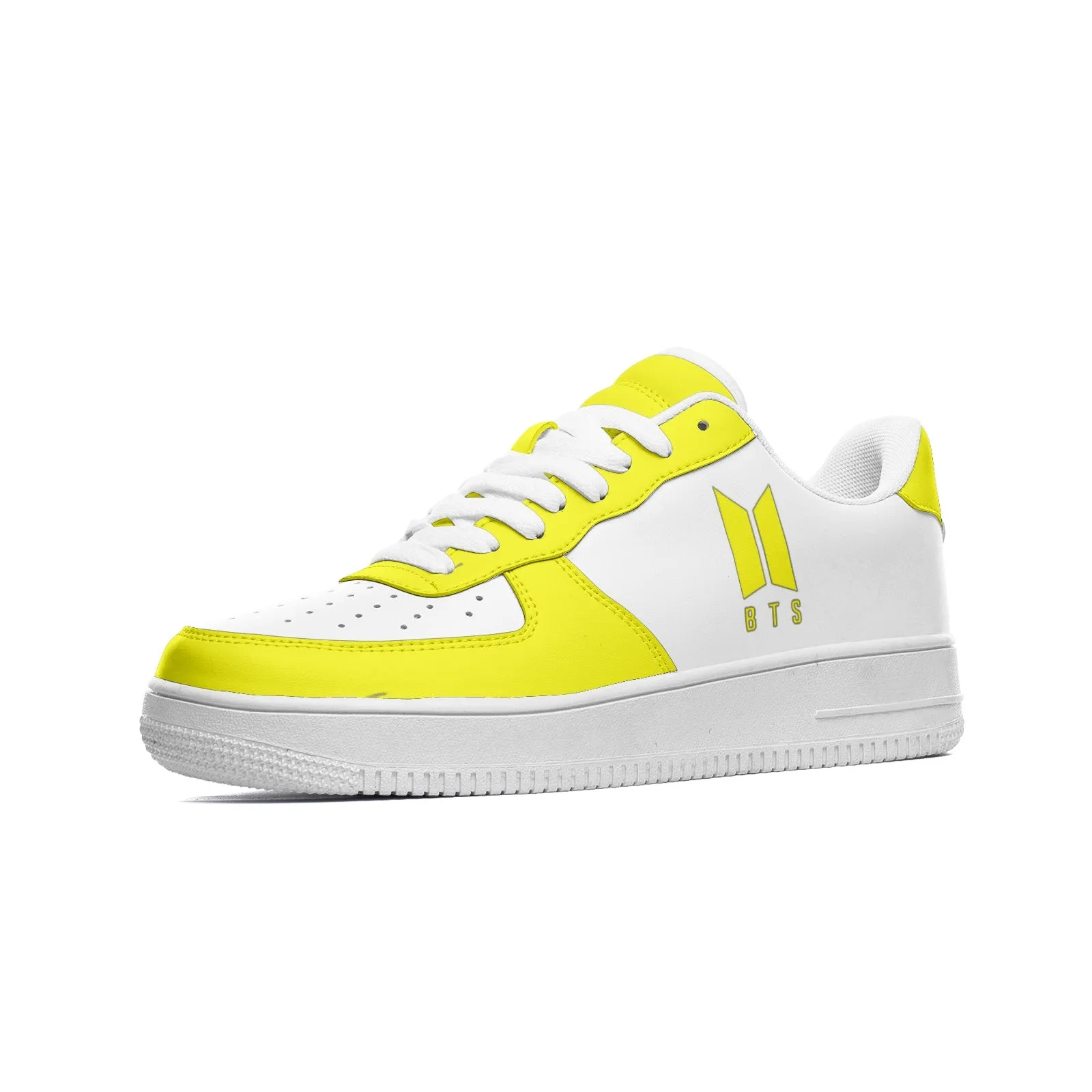 BTS Logo Unisex Low Top Leather Sneakers Yellow