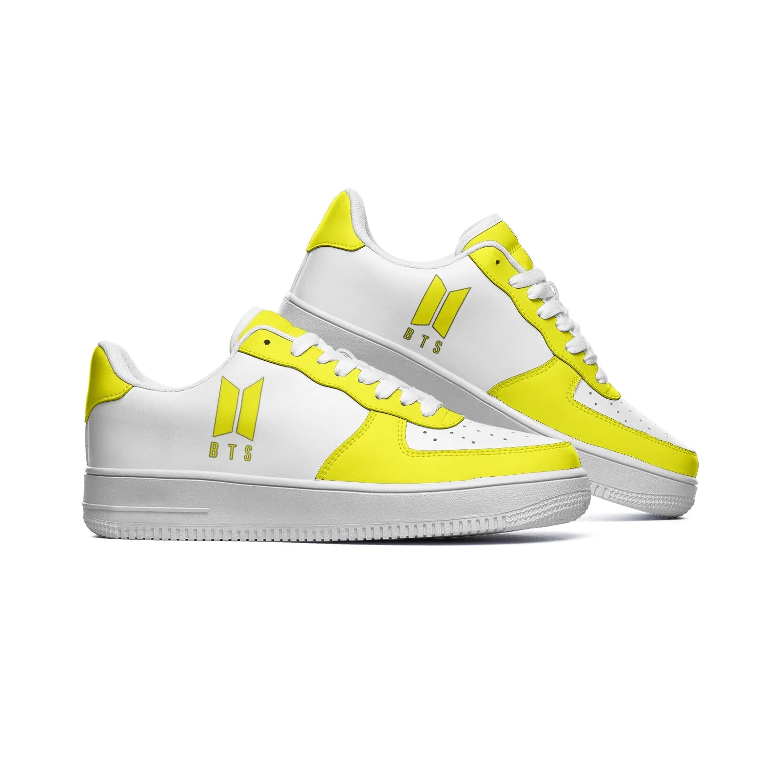 BTS Logo Unisex Low Top Leather Sneakers Yellow