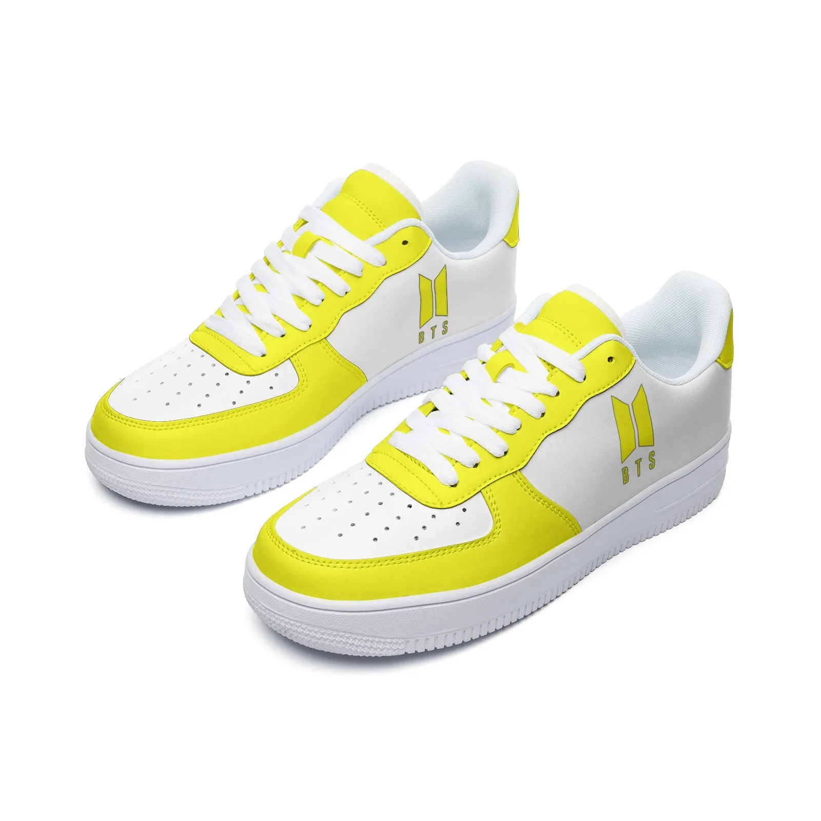 BTS Logo Unisex Low Top Leather Sneakers Yellow