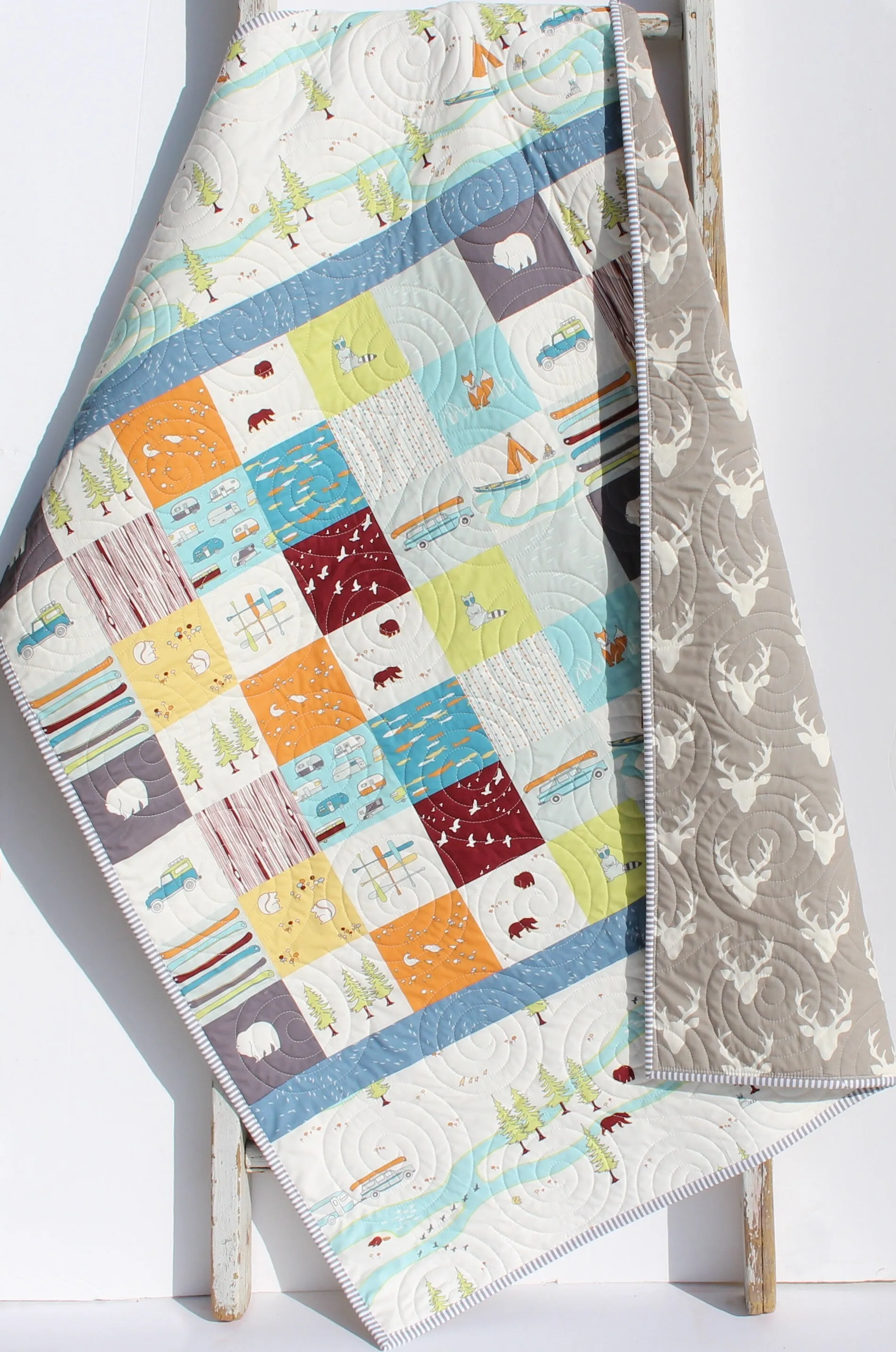 Camp Sur Quilt Kit, Big Sur Birch Fabrics, Beginner Quilting Project Sewing Ideas DIY Do It Yourself Boy Sewing Camping Hiking Outdoors