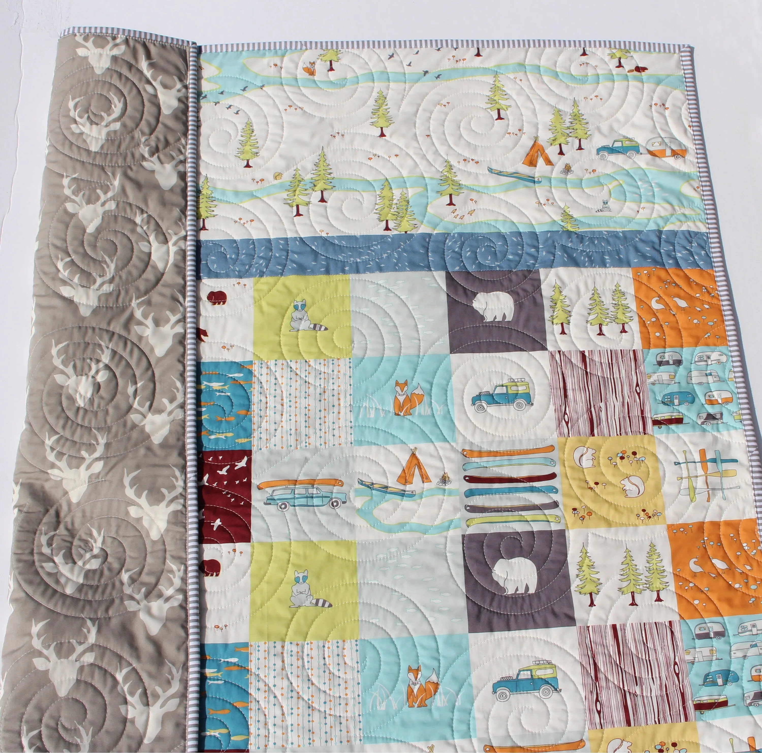 Camp Sur Quilt Kit, Big Sur Birch Fabrics, Beginner Quilting Project Sewing Ideas DIY Do It Yourself Boy Sewing Camping Hiking Outdoors