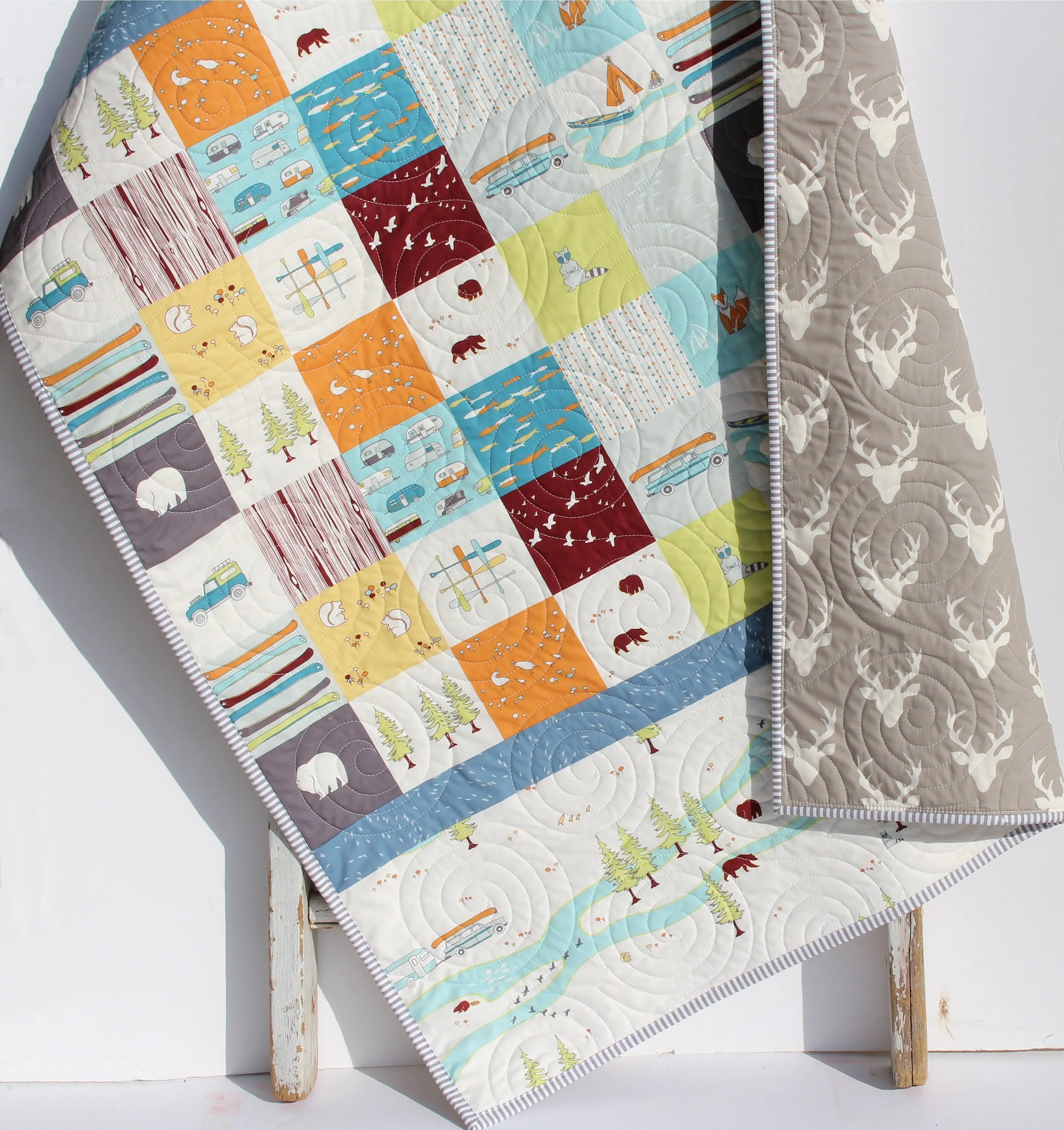 Camp Sur Quilt Kit, Big Sur Birch Fabrics, Beginner Quilting Project Sewing Ideas DIY Do It Yourself Boy Sewing Camping Hiking Outdoors