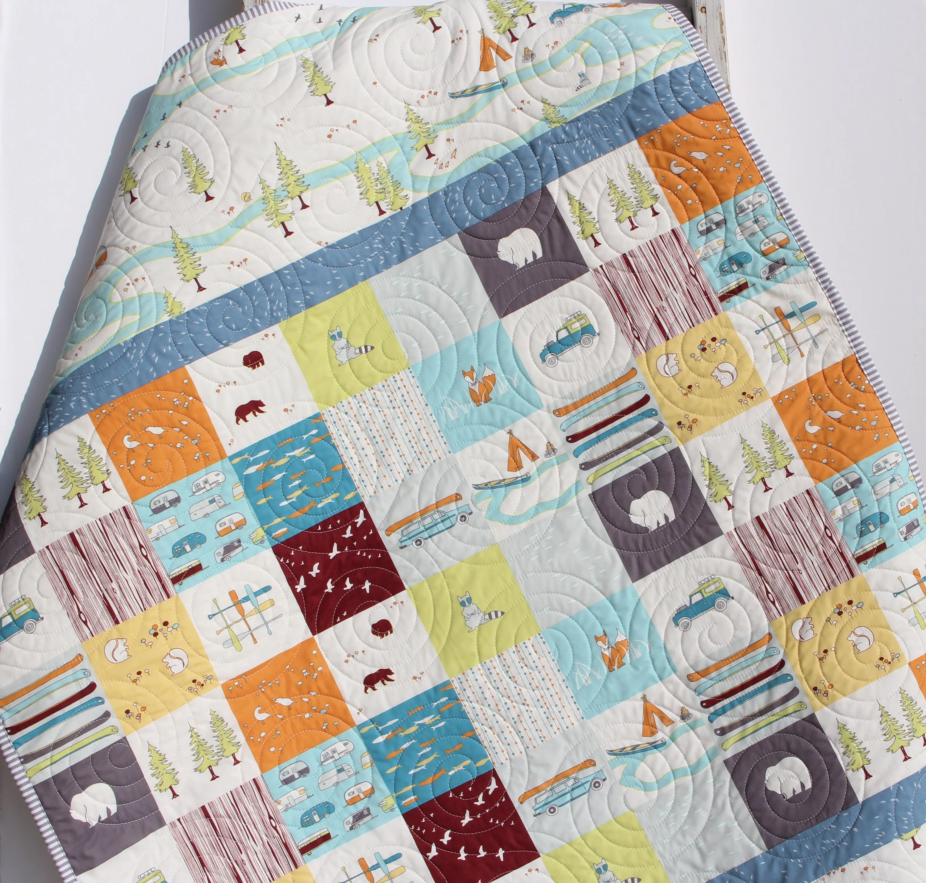 Camp Sur Quilt Kit, Big Sur Birch Fabrics, Beginner Quilting Project Sewing Ideas DIY Do It Yourself Boy Sewing Camping Hiking Outdoors