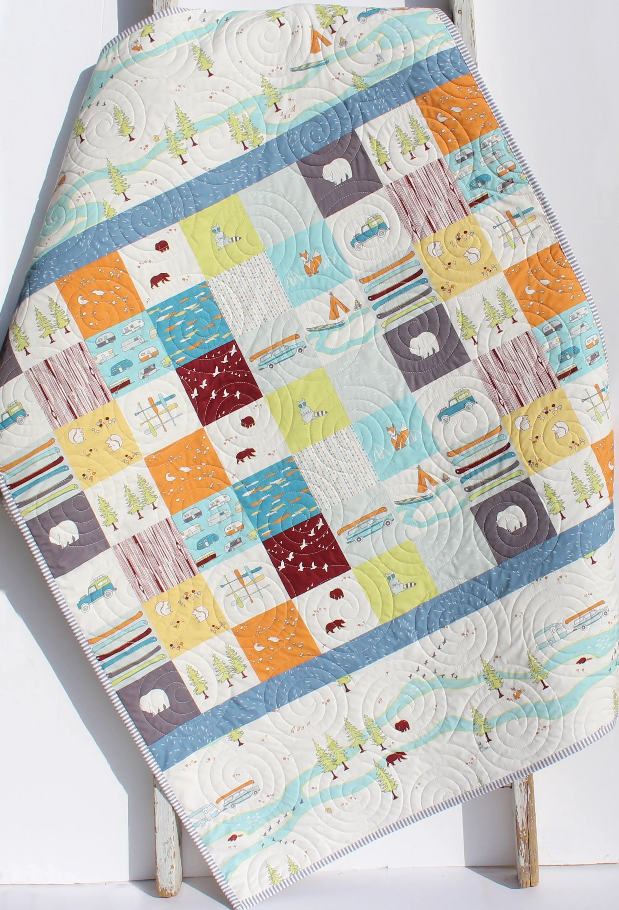 Camp Sur Quilt Kit, Big Sur Birch Fabrics, Beginner Quilting Project Sewing Ideas DIY Do It Yourself Boy Sewing Camping Hiking Outdoors