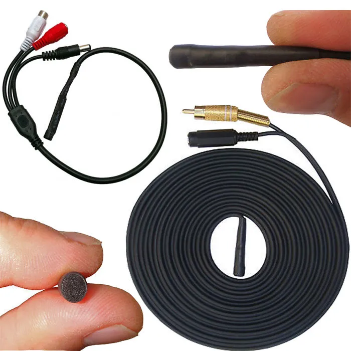 CCTV microphone 15 Metre Cable Length with RCA Female Phono Audio Output & 2.1mm DC socket
