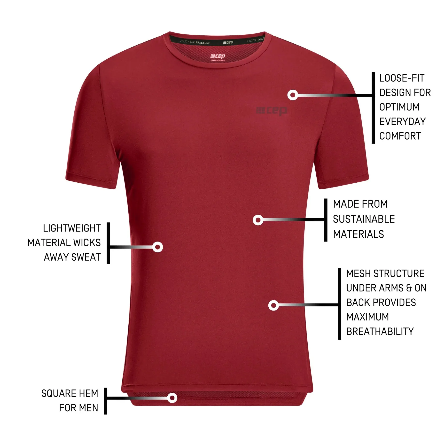 CEP Men's The Run Shirt Round Neck Short Sleeve v5 - Dark Red