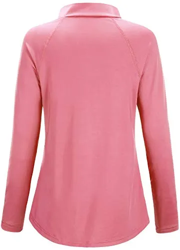 Cestyle Workout Tops for Women, Long Sleeve SPF 50  Ladies Hiking Wear Excellent Sun Protection Lightweight Pullover Athletic Cooling Sport Shirts Outdoor Clothes Pink Large