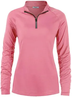 Cestyle Workout Tops for Women, Long Sleeve SPF 50  Ladies Hiking Wear Excellent Sun Protection Lightweight Pullover Athletic Cooling Sport Shirts Outdoor Clothes Pink Large