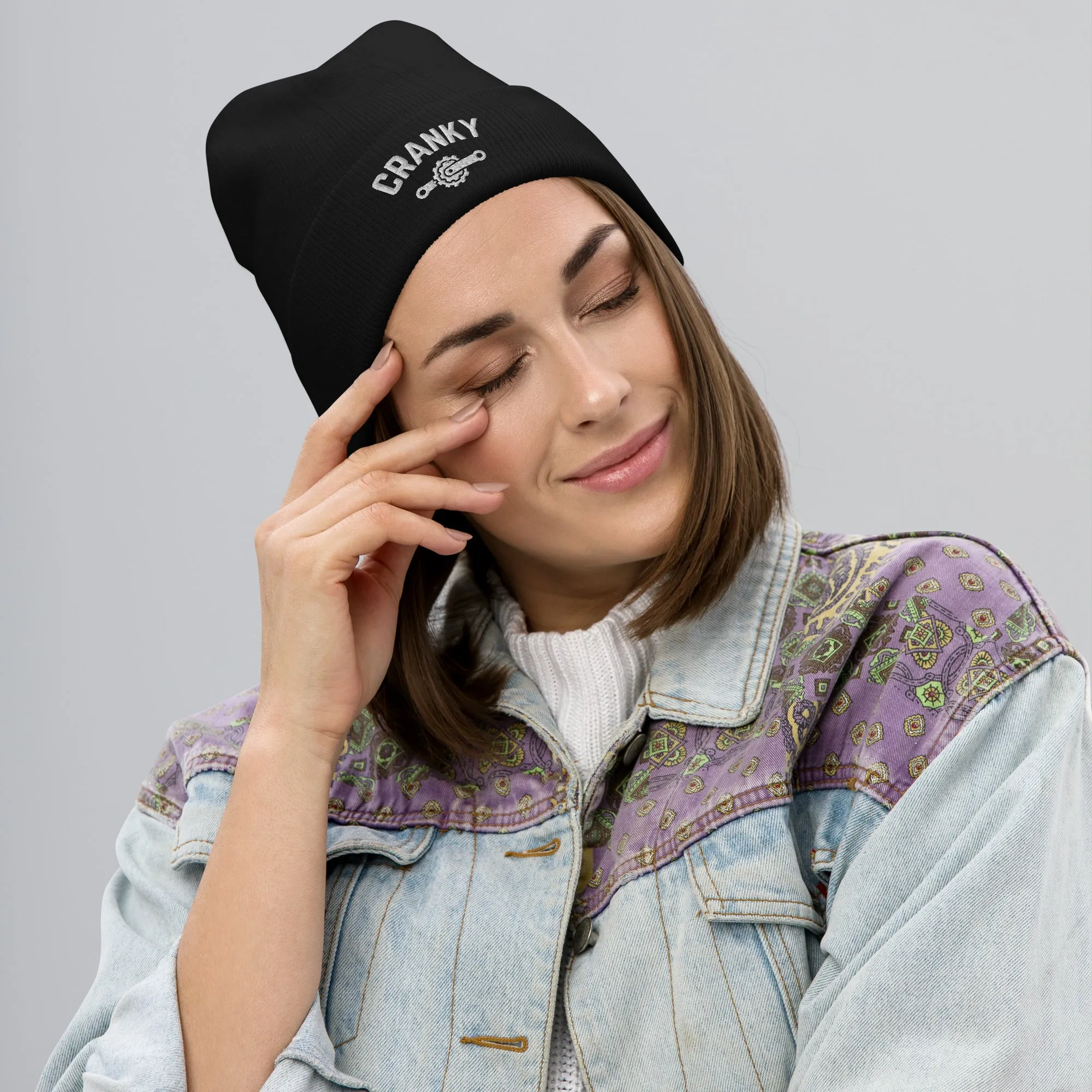 Cranky Embroidered Beanie, Cycling Cap, Funny Bike Hat, Bike Lover Gift, Cycling Gift, Cyclist Clothes, BMX, Mountain Bike Knit Hat