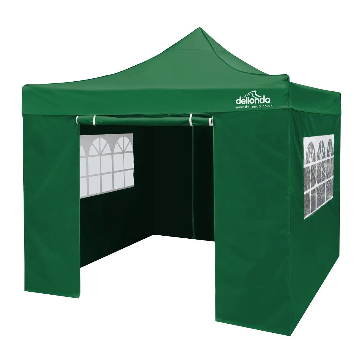 Dellonda Premium 2x2m Pop-Up Gazebo & Side Walls, PVC Coated, Water Resistant Fabric with Carry Bag, Rope, Stakes & Weight Bags - Green