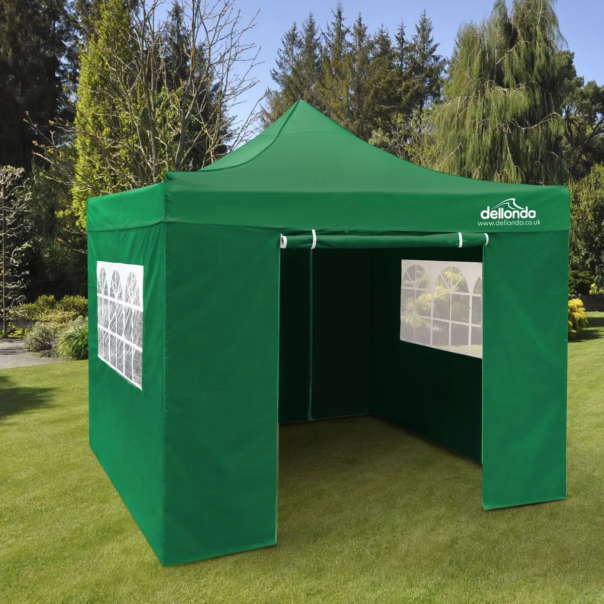 Dellonda Premium 2x2m Pop-Up Gazebo & Side Walls, PVC Coated, Water Resistant Fabric with Carry Bag, Rope, Stakes & Weight Bags - Green