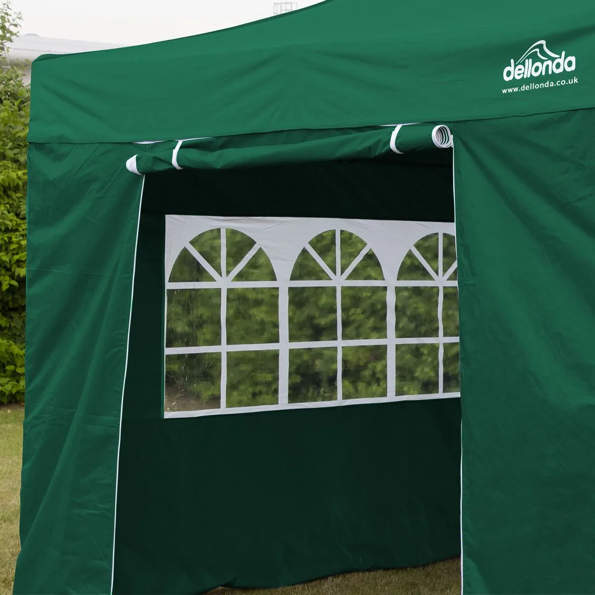 Dellonda Premium 2x2m Pop-Up Gazebo & Side Walls, PVC Coated, Water Resistant Fabric with Carry Bag, Rope, Stakes & Weight Bags - Green