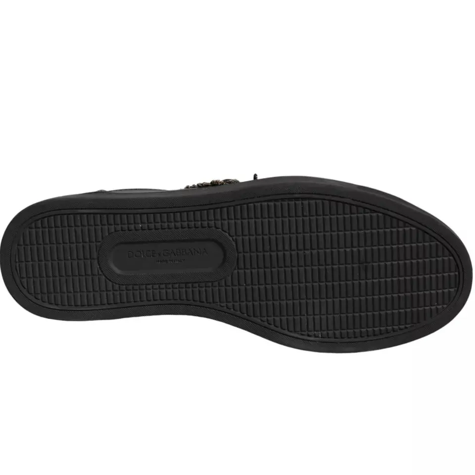 Dolce & Gabbana Black Leather Heart Low Top Sneaker Shoes