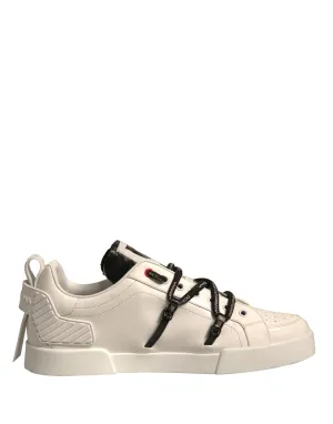 Dolce & Gabbana White Leather Portofino Low Top Sneakers Shoes