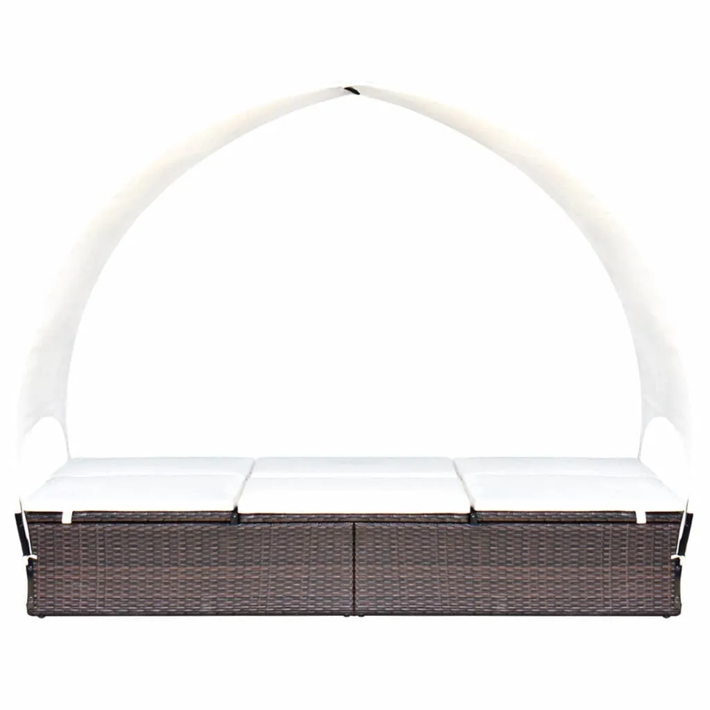 Double Sun Lounger with Canopy Poly Rattan Brown