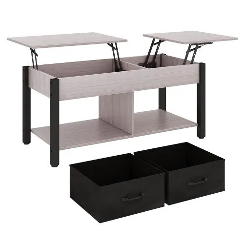 Elegant 2-Way Lift Top Coffee Table, Rustic Wood with Hidden Compartments, 2 Fabric Storage Baskets for Home, Living Room | Heavy Duty (Grey)