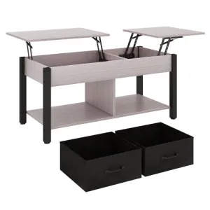Elegant 2-Way Lift Top Coffee Table, Rustic Wood with Hidden Compartments, 2 Fabric Storage Baskets for Home, Living Room | Heavy Duty (Grey)