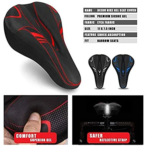 FABSPORTS Premium Microfiber Bicycle Saddle Pad, Extra Gel Cushion Bike Seat Cover Fits Narrow/Slim Seats (Red, 11x7.5 Inch)