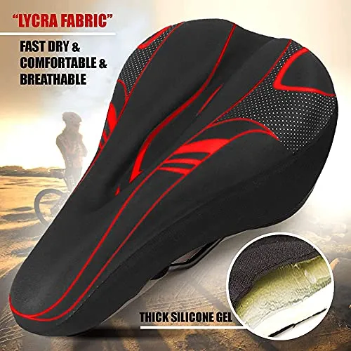 FABSPORTS Premium Microfiber Bicycle Saddle Pad, Extra Gel Cushion Bike Seat Cover Fits Narrow/Slim Seats (Red, 11x7.5 Inch)