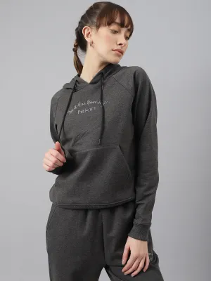 Fitkin Women Grey Fleece Regular Fit Hooded Sweatshirt
