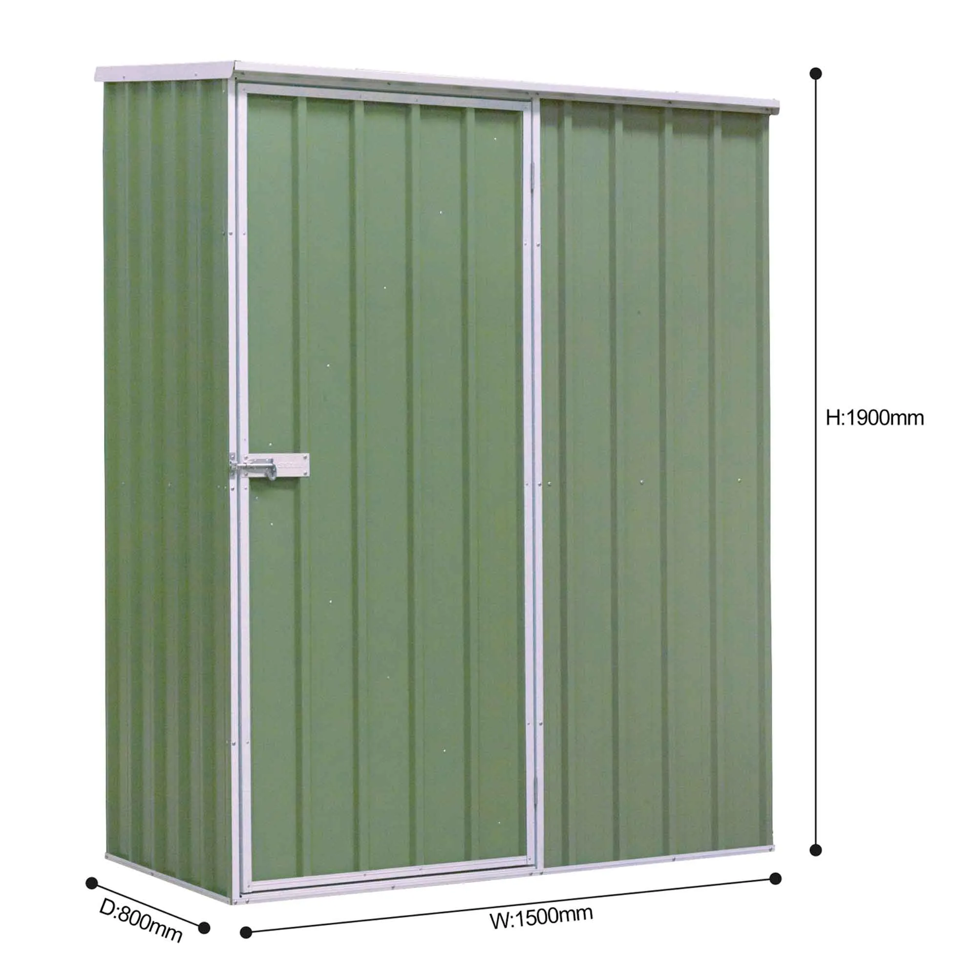 Galvanised Steel Metal Garden/Outdoor/Storage Shed, 5FT x 2.5FT, Pent Style Roof - Green - DG113