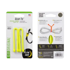 GEAR TIE REUSABLE RUBBER TWIST TIE(TM) (2pcs), Yellow NEON - length 6"