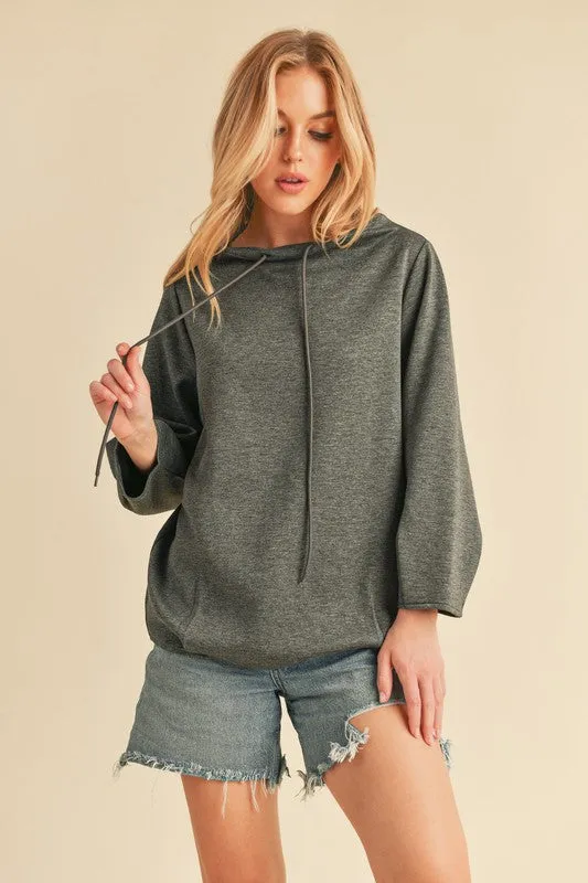 Gray Lightweight Drawstring Mock Neck Sweatshirt