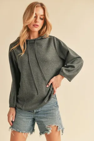 Gray Lightweight Drawstring Mock Neck Sweatshirt