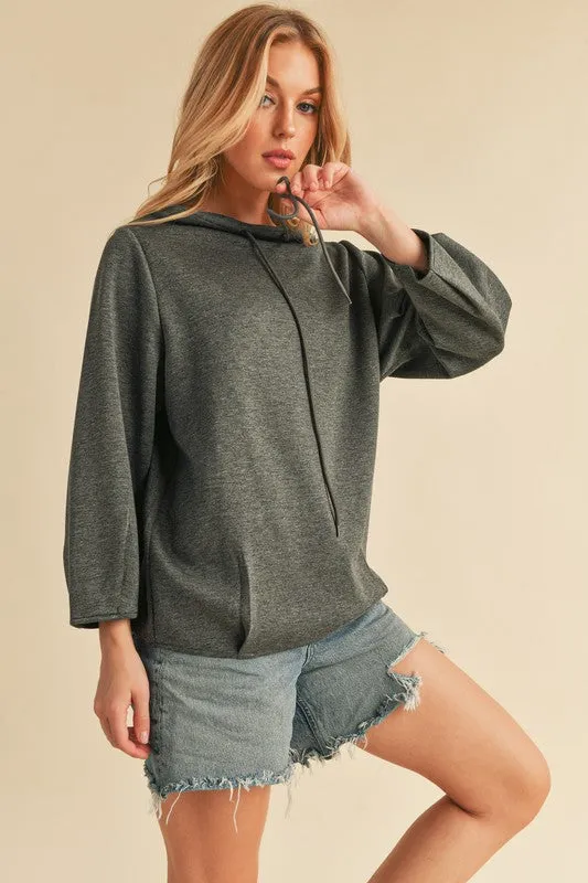 Gray Lightweight Drawstring Mock Neck Sweatshirt