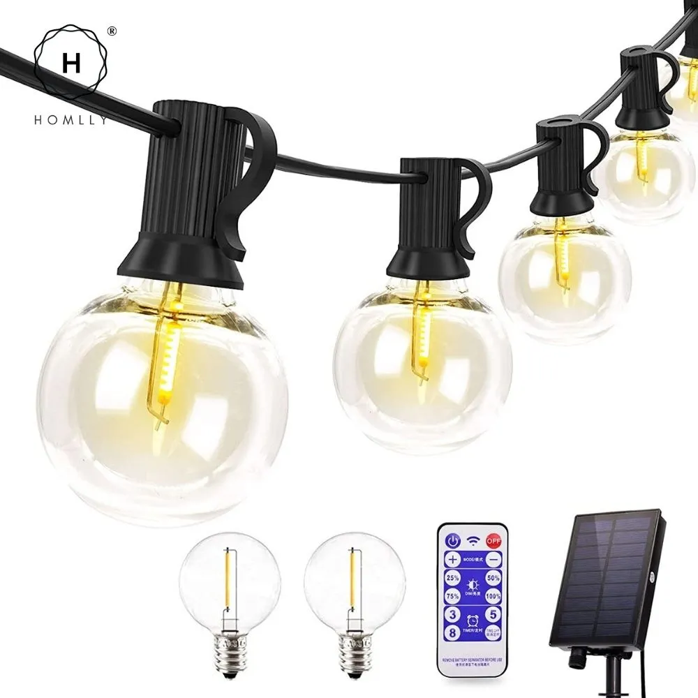 Homlly Dimmable Solar USB Dual Power Outdoor Balcony String Lights with Remote