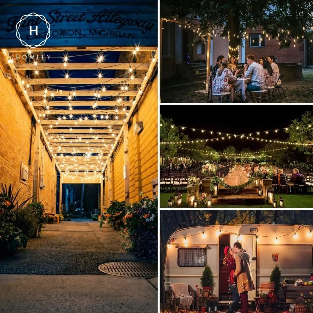 Homlly Dimmable Solar USB Dual Power Outdoor Balcony String Lights with Remote